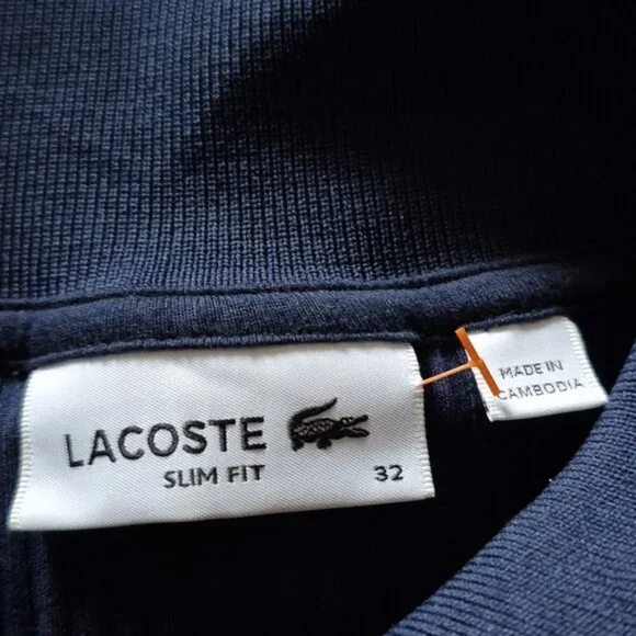 LACOSTE Navy Ribbed Polo Shirt with Green Flounced Trim SZ.32 - Picture 5 of 8